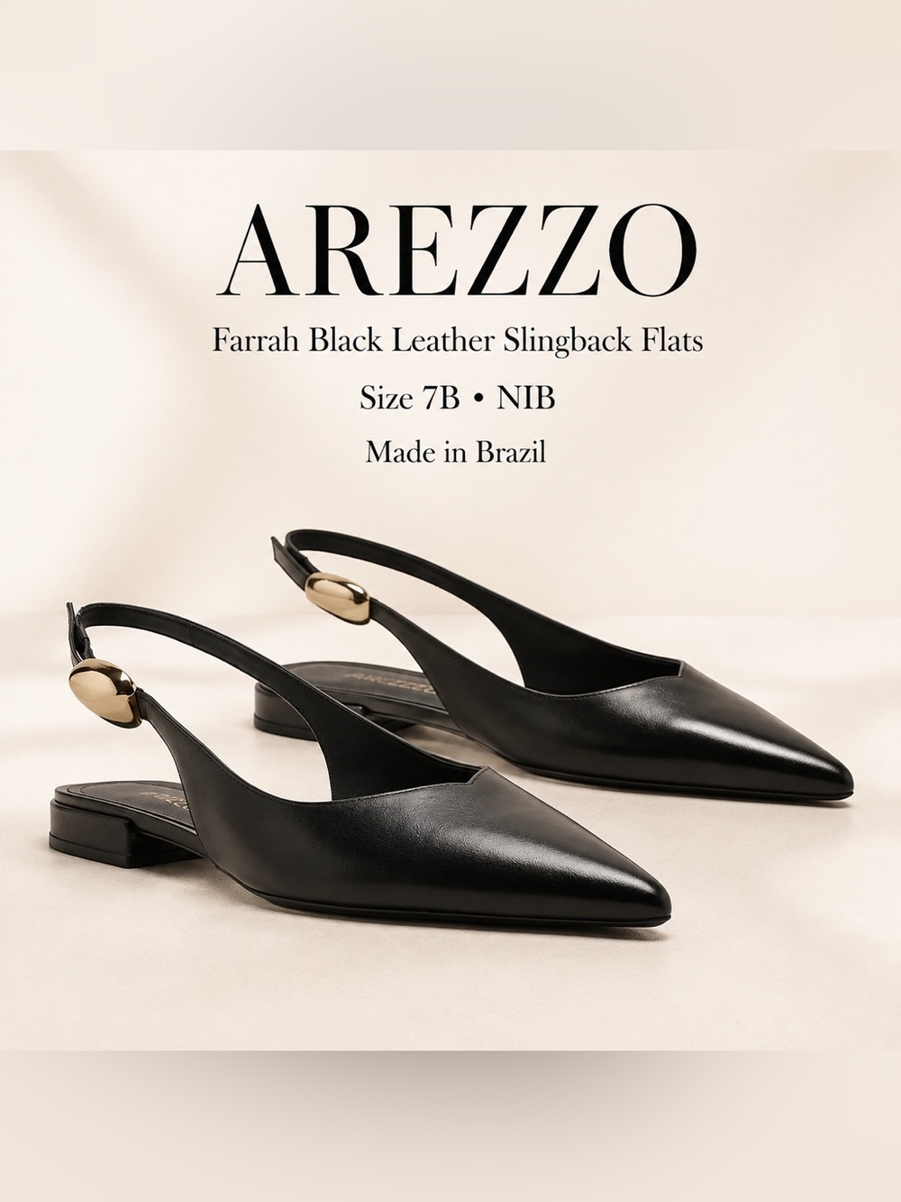 Arezzo Farrah Black Leather Pointed Toe
Slingback Flats NIB Size 7B